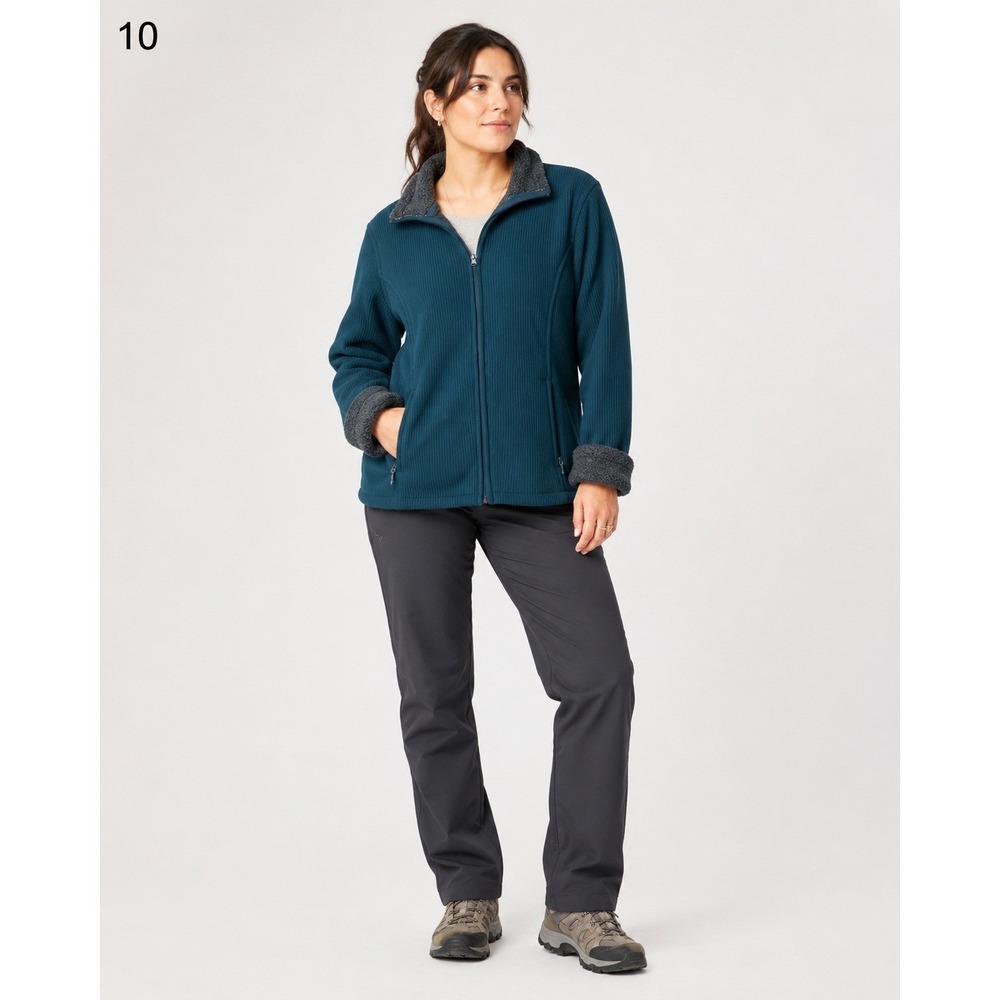 Cabela's Sweater Jacket Womens Large Blue Green Ribbed Fleece Lined Pockets